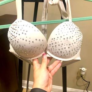 Rhinestone studded white bikini top